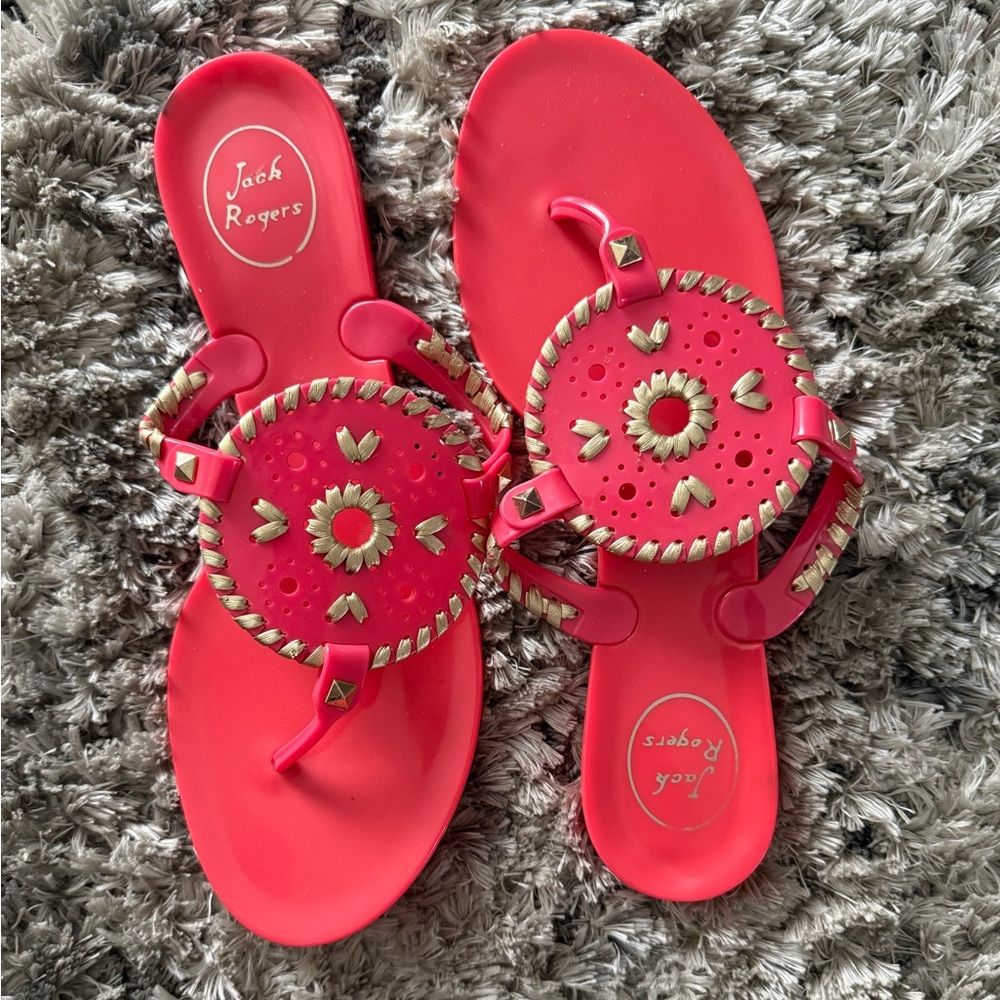 Jack Rogers Coral Jelly Sandals with Gold Accents